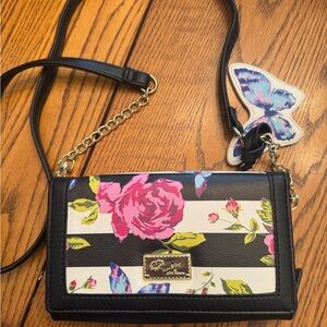 Betsey Johnson Black and White Floral Crossbody Bag